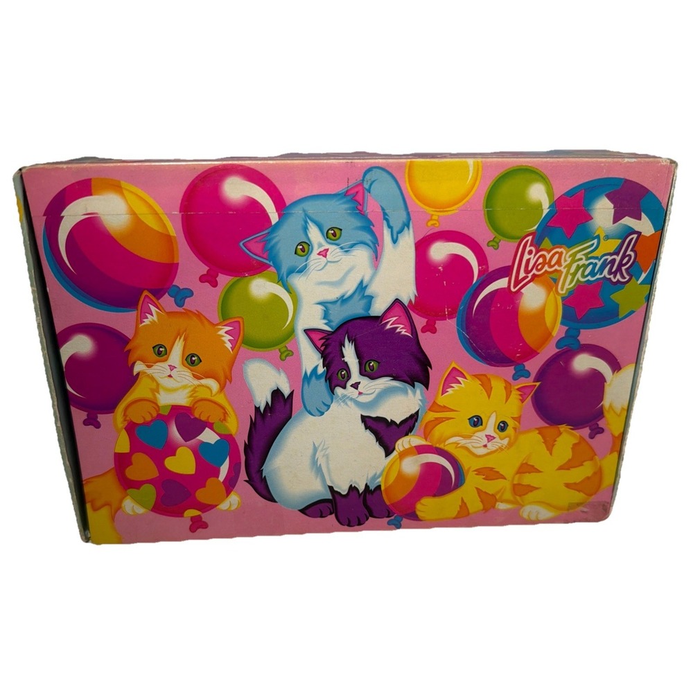 Vintage Lisa Frank Pencil Box Kittens Cats Balloons Pink 90's